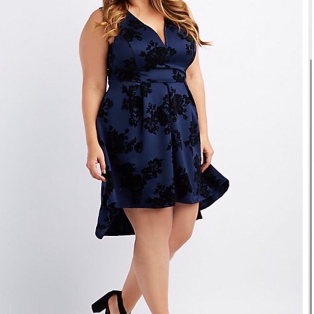 Navy Blue Dress with Black Velvet Pattern